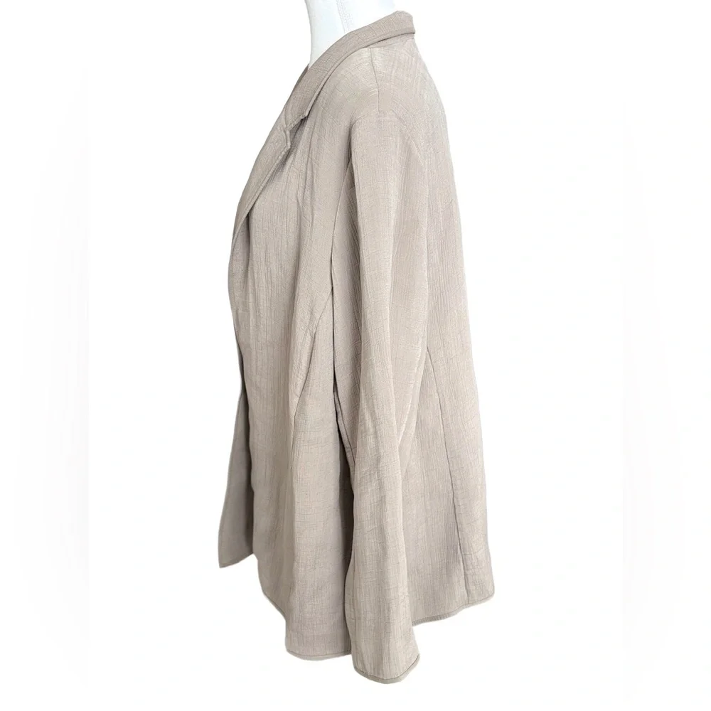 Eileen Fisher Silk Blend Open Front Jacket Taupe Textured Blazer Size 1X - Picture 2 of 5